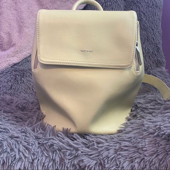 Matt & Nat VEGAN Leather Back Pack Pastel Yellow Eco Friendly Recycled Lining - Picture 2 of 8